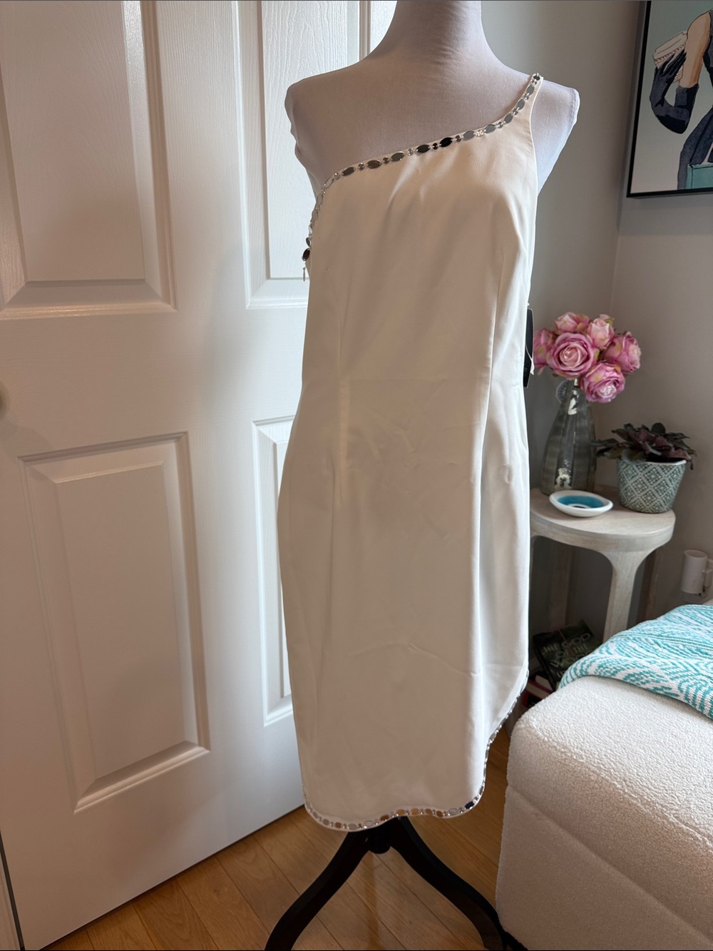 NWT Aidan Mattox Ivory One-Shoulder Asymmetrical Dress